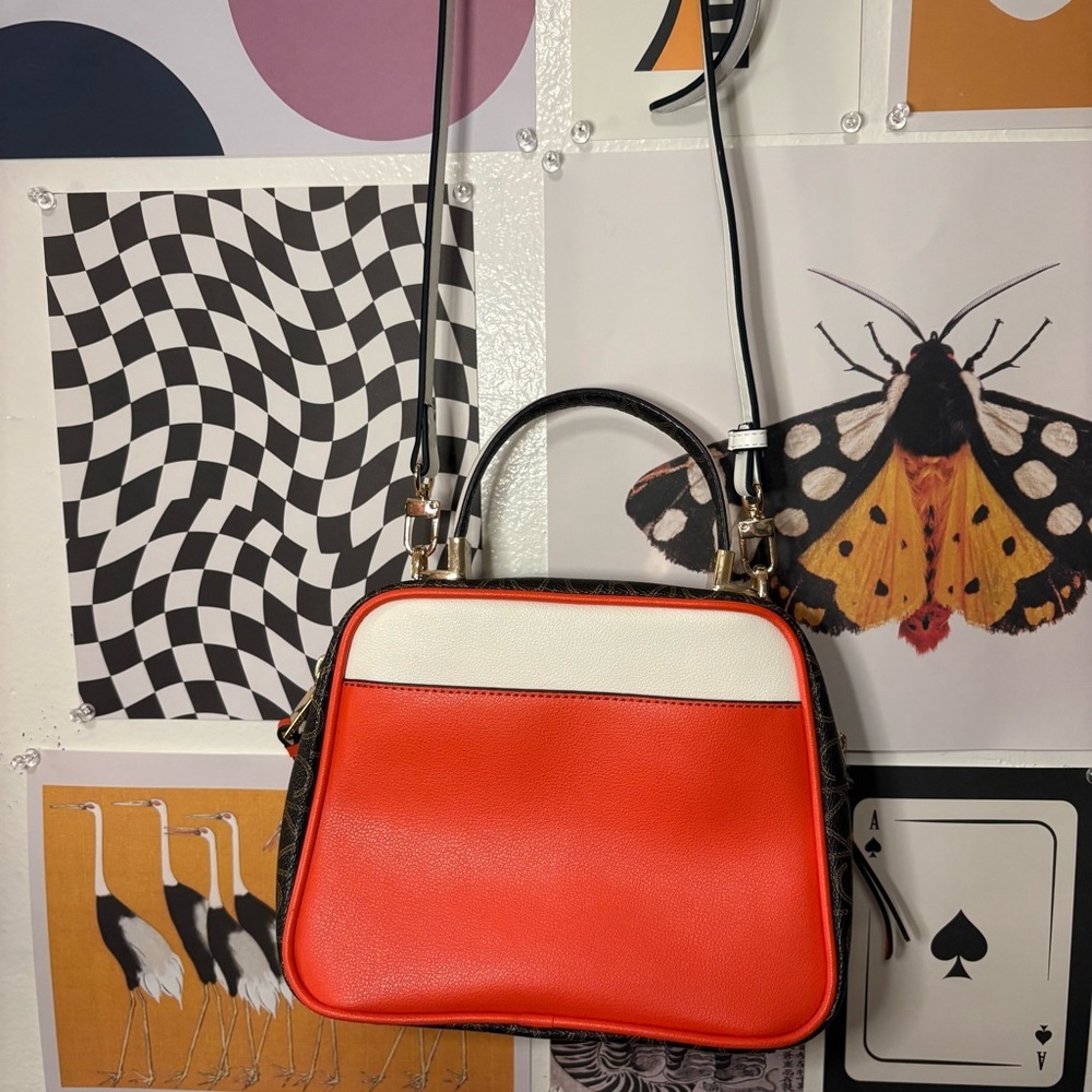 Calvin Klein Orange Colorblock Satchel Crossbody Bag - Picture 8 of 9
